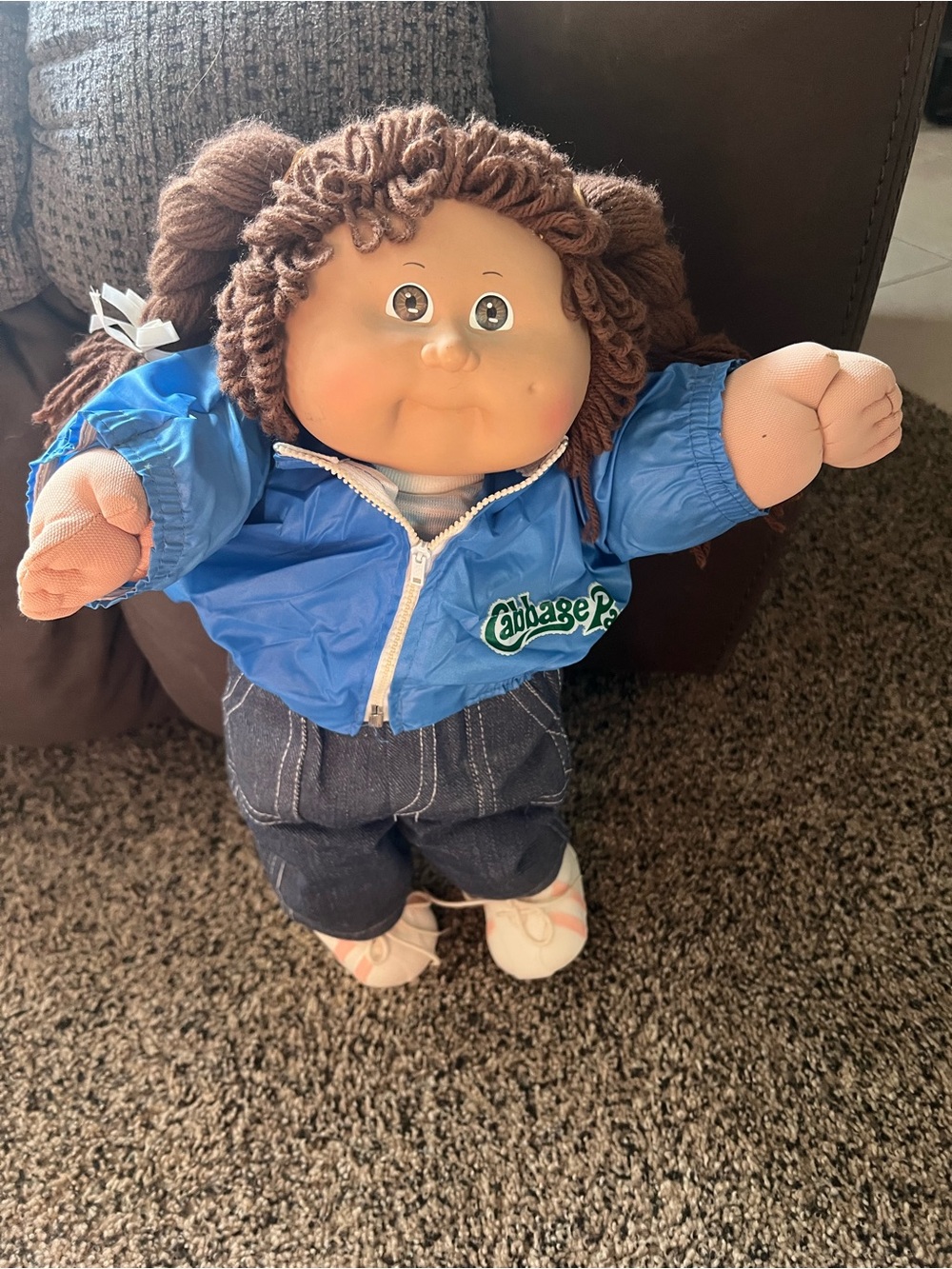 Vintage 1985 Cabbage Patch Kids Doll - Blue Jacket, Jeans-Brown Hair, Brown Eyes